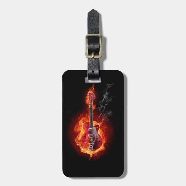 Flaming Guitar Luggage Tag (Front Vertical)