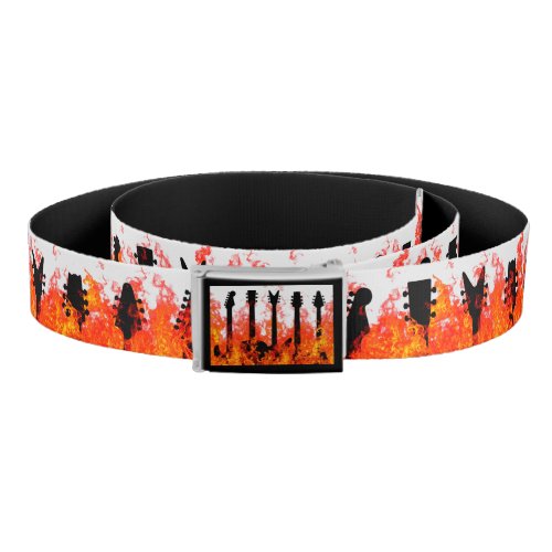 Flaming Guitar Rock and Roll Punk Metal Music Belt