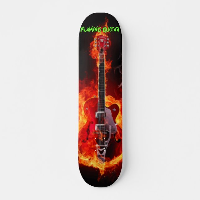 flaming guitar skateboard deck (Front)