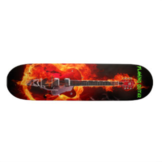 flaming guitar skateboard deck