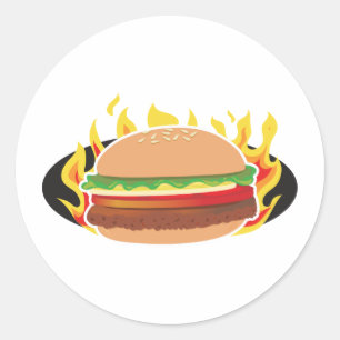 Flaming Hamburger Classic Round Sticker