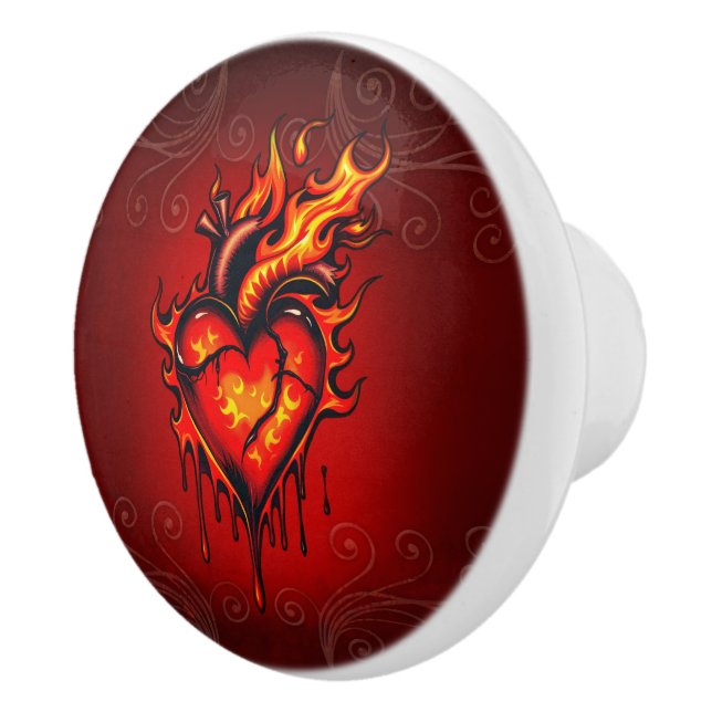 Flaming heart.  ceramic knob (Right)