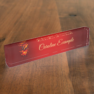 Flaming heart. desk name plate