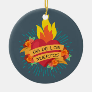 Flaming Heart Dia de los Muertos Ornament