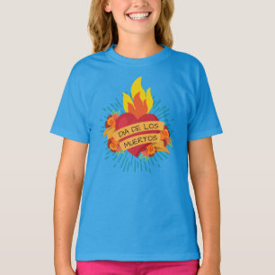 Flaming Heart Dia de los Muertos Sleeve Shirt