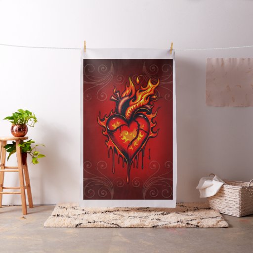Flaming heart.  fabric