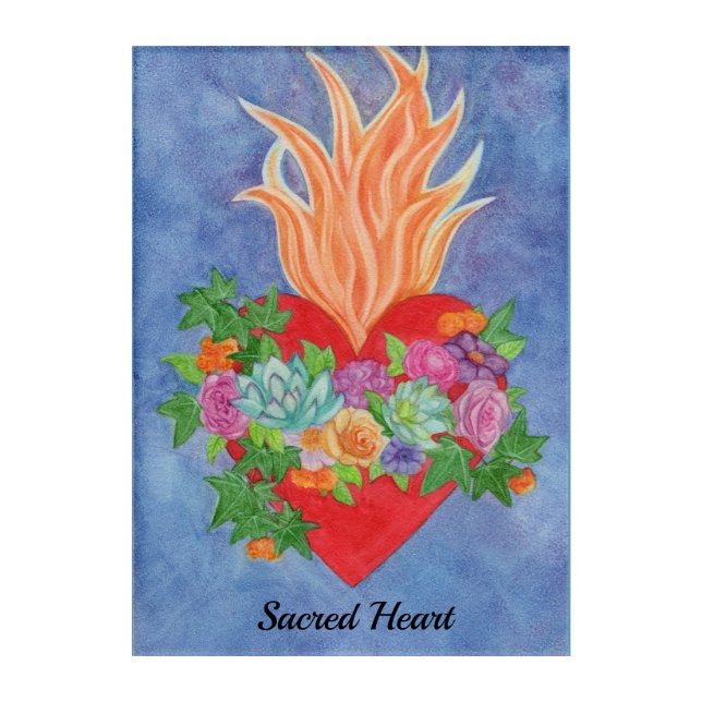 Flaming Heart Floral Acrylic Watercolor Art Piece (Front)