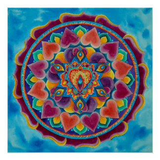 Flaming Heart Mandala in water color Poster