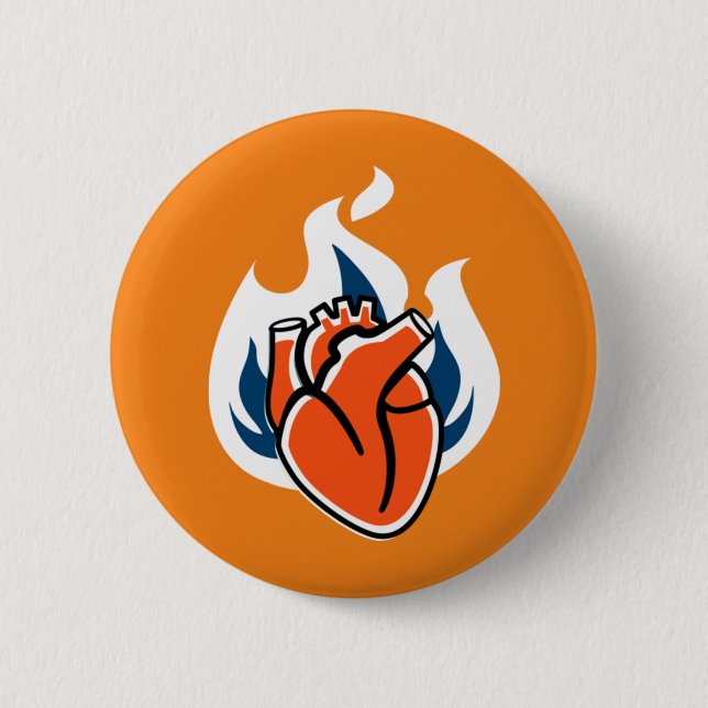 Flaming Heart Orange Crush Button (Front)