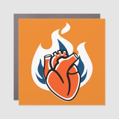 Flaming Heart Orange Crush Car Magnet