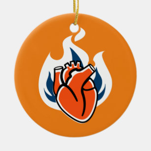 Flaming Heart Orange Crush Ceramic Ornament