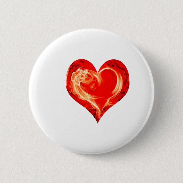 Flaming heart pinback button (Front)