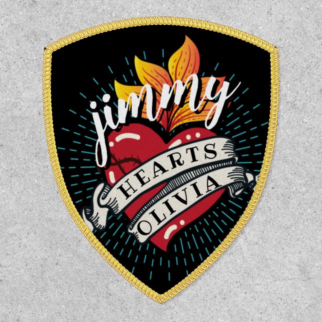 Flaming Heart Tattoo Custom Name Patch (Front)