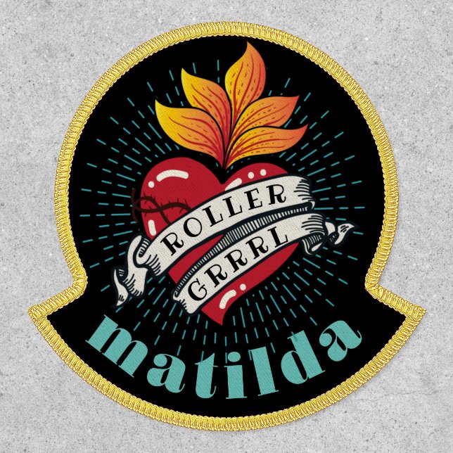 Flaming Heart Tattoo Custom Name Patch (Front)