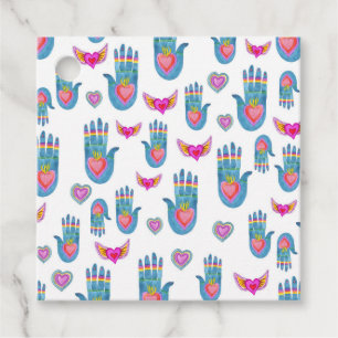 Flaming Hearts & Hands Watercolor Valentines Love Favor Tags