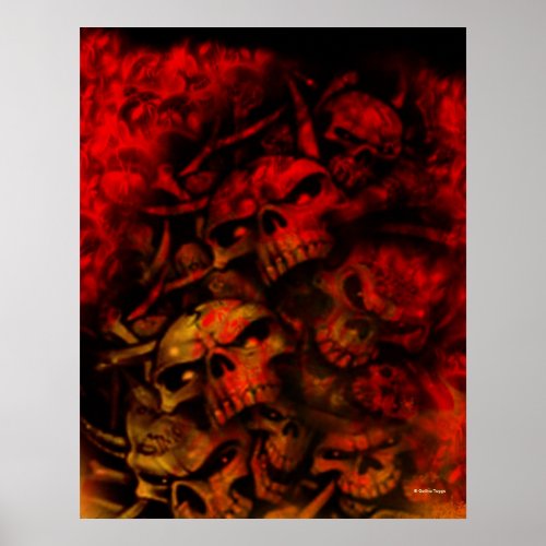 Flaming Hell Gothic Skulls Art Poster