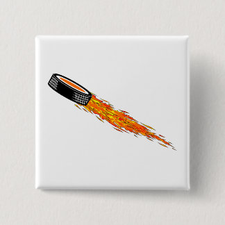 Flaming Hockey Puck Button