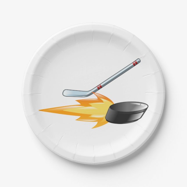Flaming Hockey Puck Paper Plates (Front)