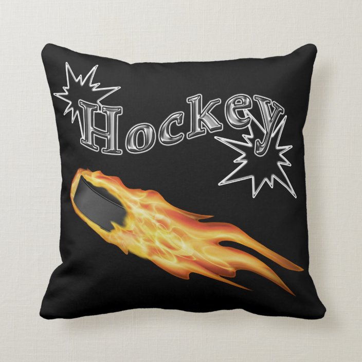 Flaming Hockey Puck Pillow with or without Photo