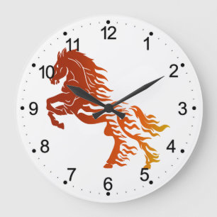 Flaming horse - Choose background color Large Clock