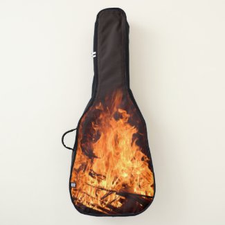 Flaming hot campfire at night, flames pattern guitar case