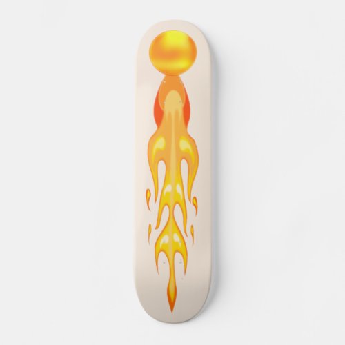 Flaming hot dragon ball in red  yellow on ivory skateboard