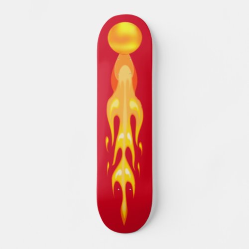 Flaming hot dragon ball in red  yellow on red skateboard