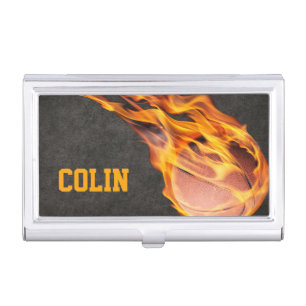 Flaming Hot Fiery Basketball Business Card Case