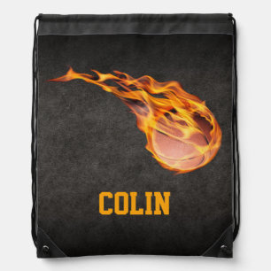 Flaming Hot Fiery Basketball Drawstring Bag