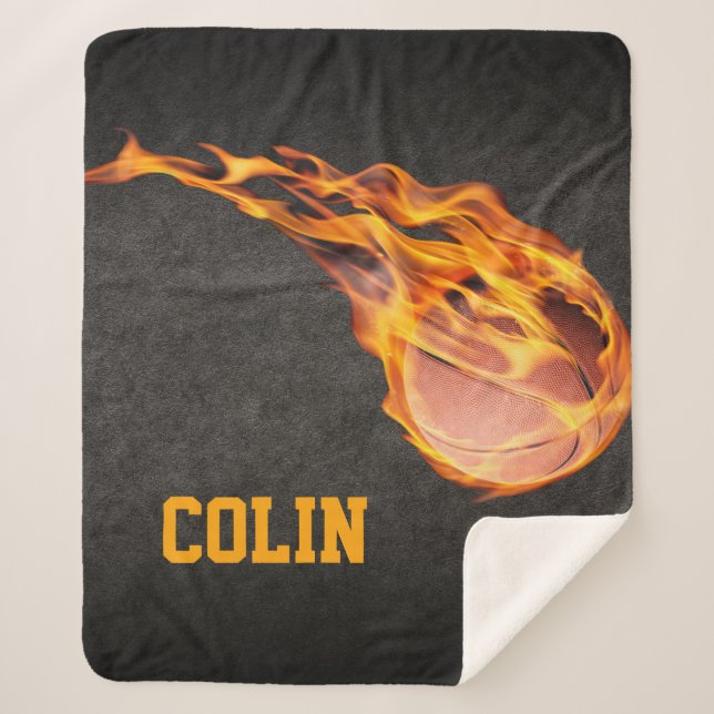 Flaming Hot Fiery Basketball Sherpa Blanket (Front)