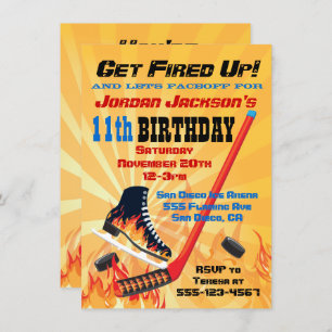 Flaming Ice Hockey Skating Party Invitations