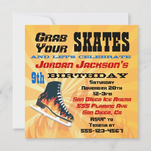 Flaming Ice Skating Birthday Party Invitation