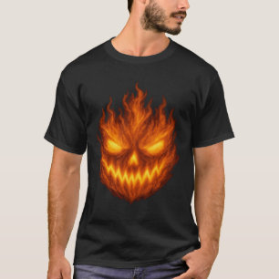 Flaming Jack-o'-Lantern Demon Face Halloween T-Shirt