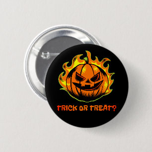Flaming Jack-O’-Lantern Trick or Treat? –Halloween Button