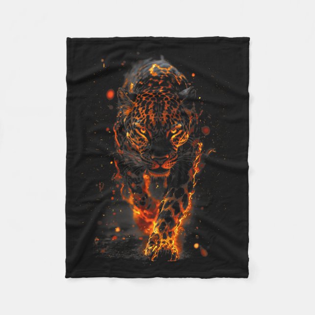 Flaming Jaguar Fierce Leopard Wild Fire Animal Sri Fleece Blanket (Front)