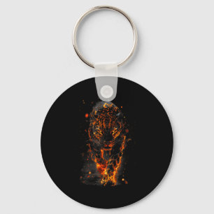 Flaming Jaguar Fierce Leopard Wild Fire Animal Sri Keychain