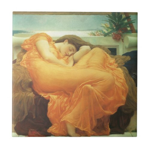 Flaming June by Lord Frederic Leighton Tile