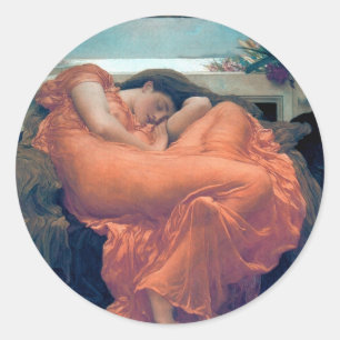 Flaming June woman orange dress painting Classic Round Sticker