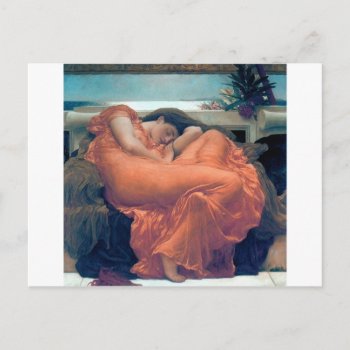Flaming June Woman Orange Dress Painting Postcard by EDDESIGNS at Zazzle
