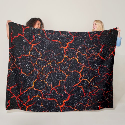 Flaming lava through earth cracks fleece blanket