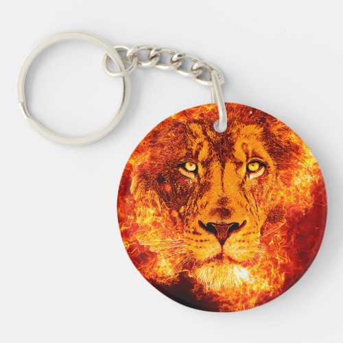Flaming Lion Burning Keychain