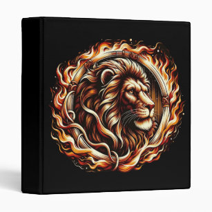 Flaming Lion in Ring of Fire Flames Astrology  3 Ring Binder