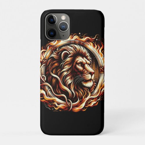 Flaming Lion in Ring of Fire Flames Astrology  iPhone 11 Pro Case
