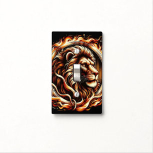 Flaming Lion in Ring of Fire Flames Astrology Light Switch Cover