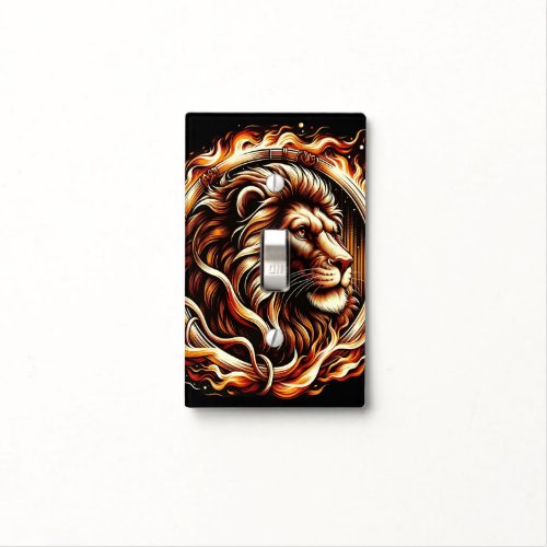Flaming Lion in Ring of Fire Flames Astrology  Light Switch Cover