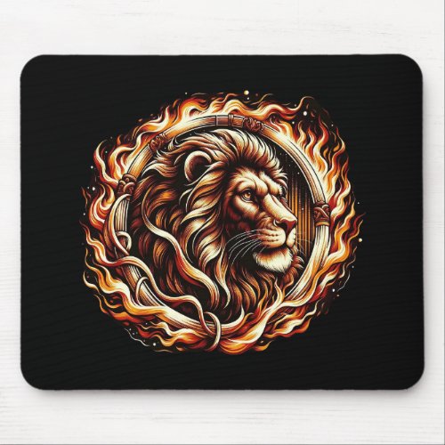 Flaming Lion in Ring of Fire Flames Astrology  Mouse Pad