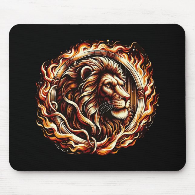 Flaming Lion in Ring of Fire Flames Astrology  Mouse Pad (Front)