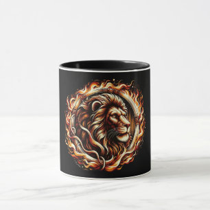 Flaming Lion in Ring of Fire Flames Astrology Mug