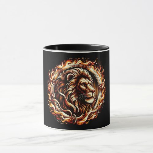 Flaming Lion in Ring of Fire Flames Astrology  Mug