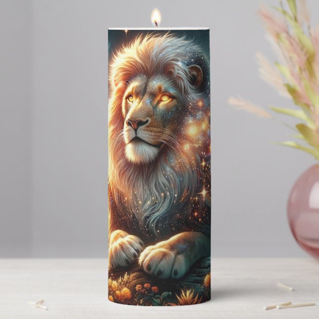 Flaming Lion in Ring of Fire Flames Astrology  Pillar Candle (In Situ)